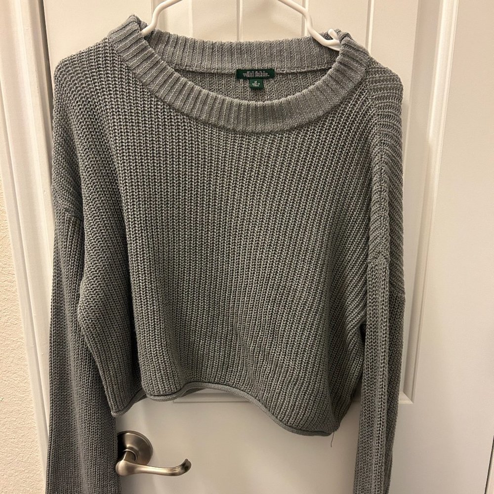 Wild Fable Grey Cropped Boxy Pullover Knitted Sweater